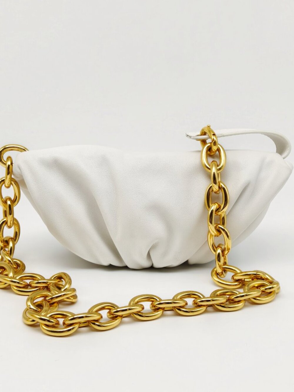 Bottega Veneta The Chain Pouch White Leather Clutch Shoulder Bag Gold Chain - Picture 8 of 14